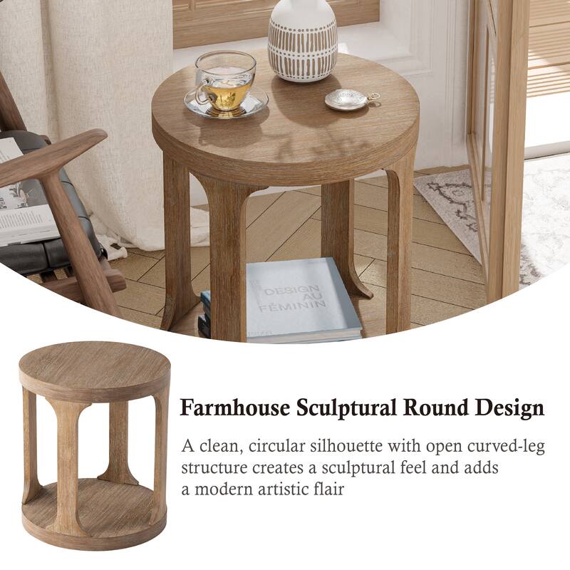 COZAYH Farmhouse End Table Wood Round Side Table for Small Space Rustic Small Pedestal Table for Living Room, Office, Couch
