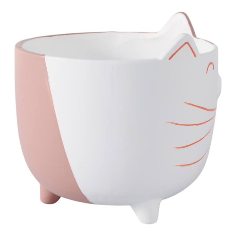 Ceramic Decorative Planter Kitty Whiskers Footed - 6" White/Tan - 6" x 6" x 6"