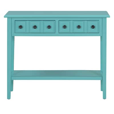 38.2" Living Room Entryway Sofa Table with Rubber Wood Legs, Versatile Storage Console Table with 2 Drawers and Open Shelf
