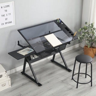 Adjustable Tempered Glass Drafting Printing Table - Bed Bath & Beyond ...