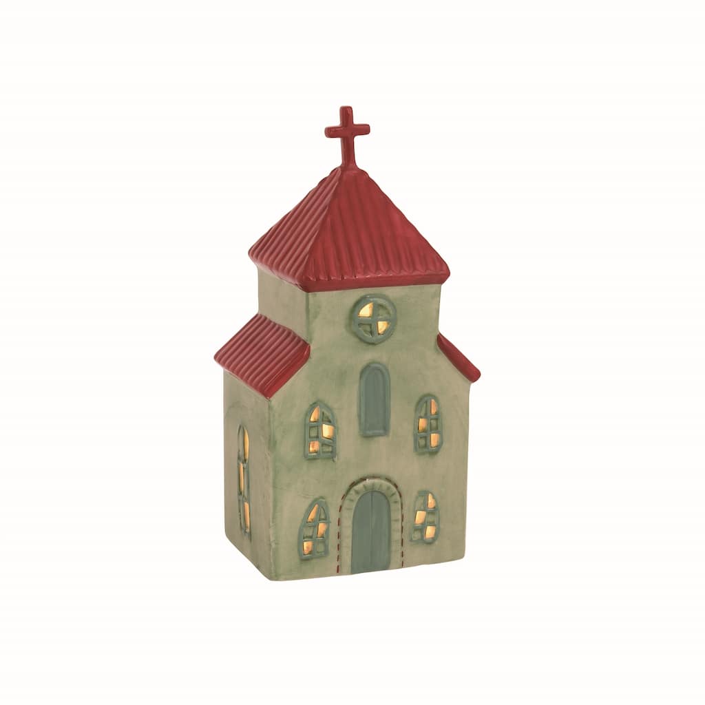 Transpac Dolomite 8.86 in. Multicolor Christmas Light Up Church