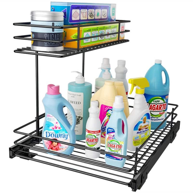 Under Sink Slide Out Storage Shelf - 12.6'' W x 16.53'' D x 12.99'' H - Black
