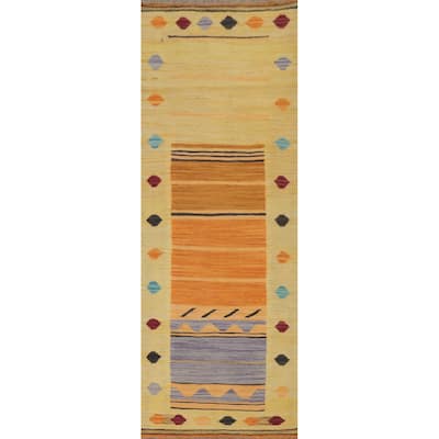 Hand Woven Oriental 100% Wool Carpet Southwestern Tribal Yellow & Gold Kilim Runner Rug - 6' 1'' X 2' 0''