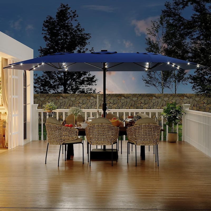 15FT Patio Umbrella with Solar Lights and Crank Handle,Base Included