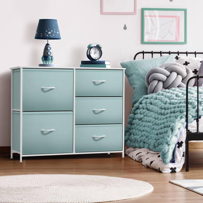 5 Drawer Bedroom Chest Dresser and TV Stand, Pastel Collection