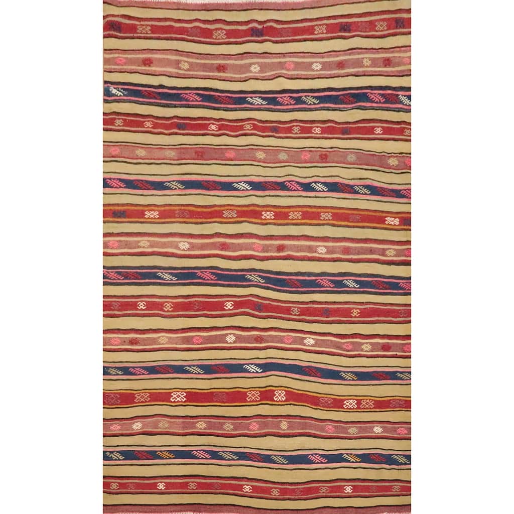 Hand Woven Oriental 100% Wool Carpet Southwestern Tribal Multi-Colored Kilim Area Rug - 7' 11'' X 5' 7''