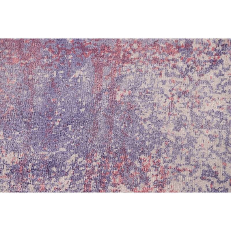 Contemporary Abstract Round Area Rug Handmade Beige Wool Carpet - 6'6" x 6'6"