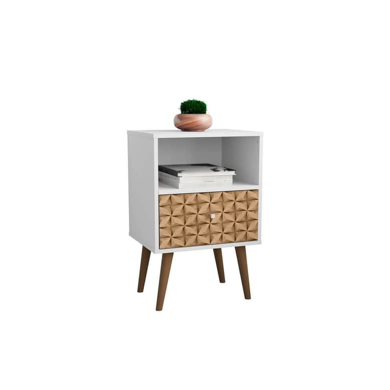 Liberty 1.0 Mid Century Modern 1 Drawer Nightstand - white/ brown