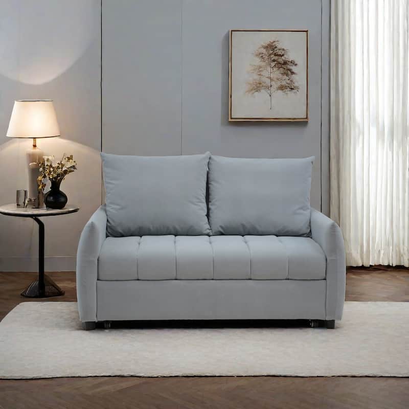 3 in 1 Sleeper Sofa Bed, Light Blue Fabric, 57x35x36 inches