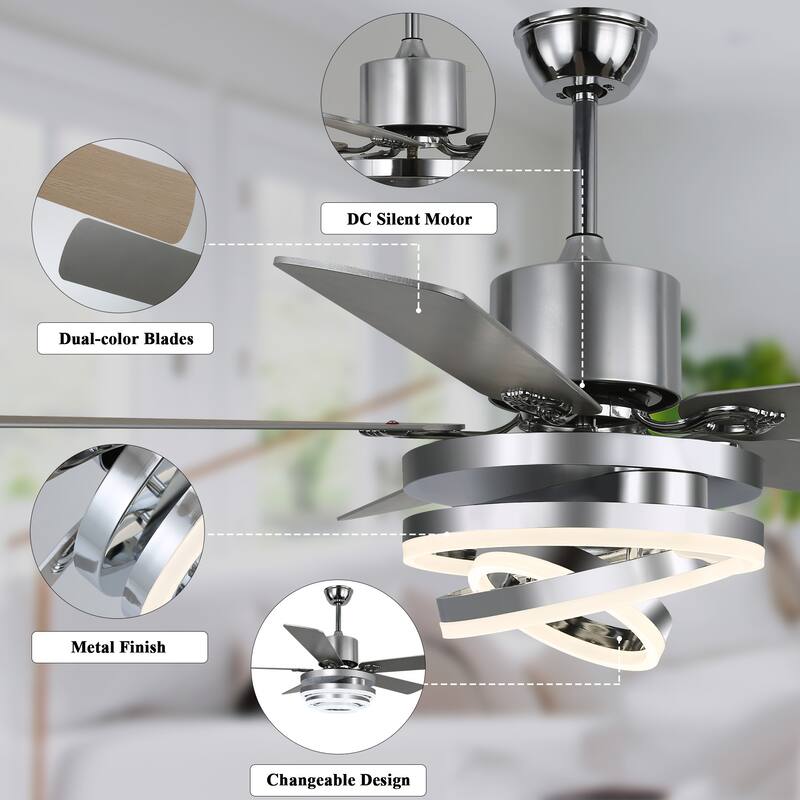 Cusp Barn 52" Chandelier Ceiling Fans with Lights Modern DIY Shape Fandelier DC Silent Motor LED Ceiling Light for Bedroom
