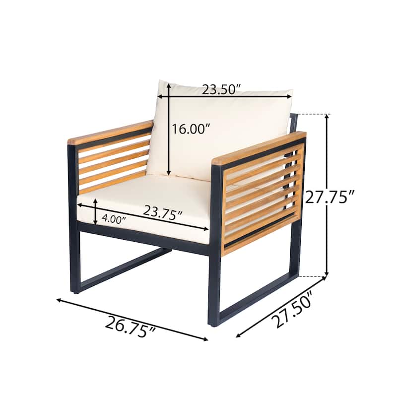 3-Piece Outdoor Patio Furniture Set with Wood Frame and Cushioned Seating, Industrial Style Sofa Set with Table and Ottomans