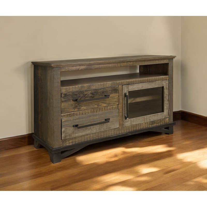HomeRoots 51" Brown Solid Wood Cabinet Enclosed Storage Distressed TV Stand - 51.25' X '32' X '17.75 - Brown - 51.25' X '32' X '17.75