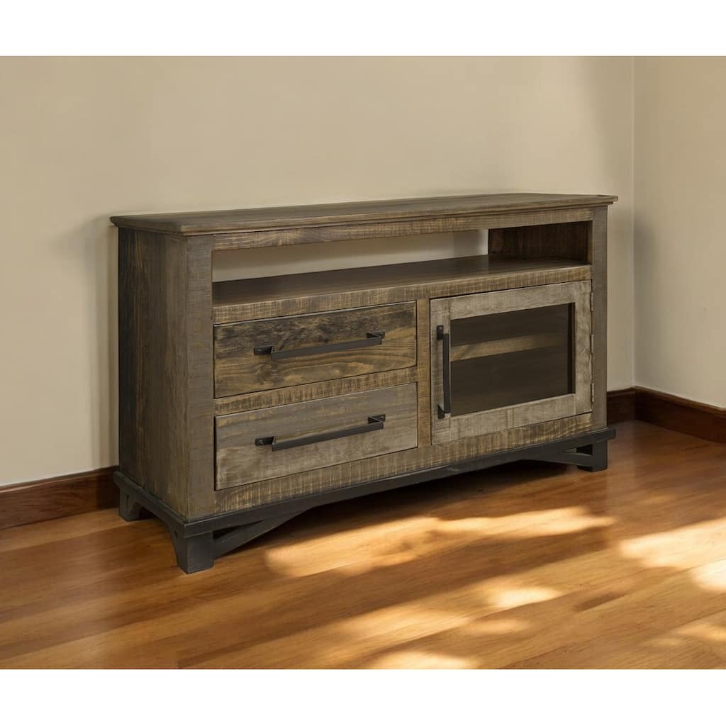 HomeRoots 51" Brown Solid Wood Cabinet Enclosed Storage Distressed TV Stand - 51.25' X '32' X '17.75