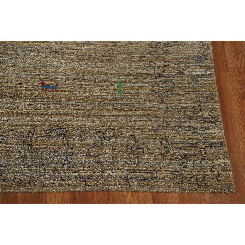 Gabbeh Indian Area Rug Hand-Knotted Oriental Brown Wool Carpet - 5'4" x 7'7"