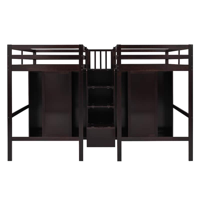Double Twin Loft Beds with Wardrobes and Staircase
