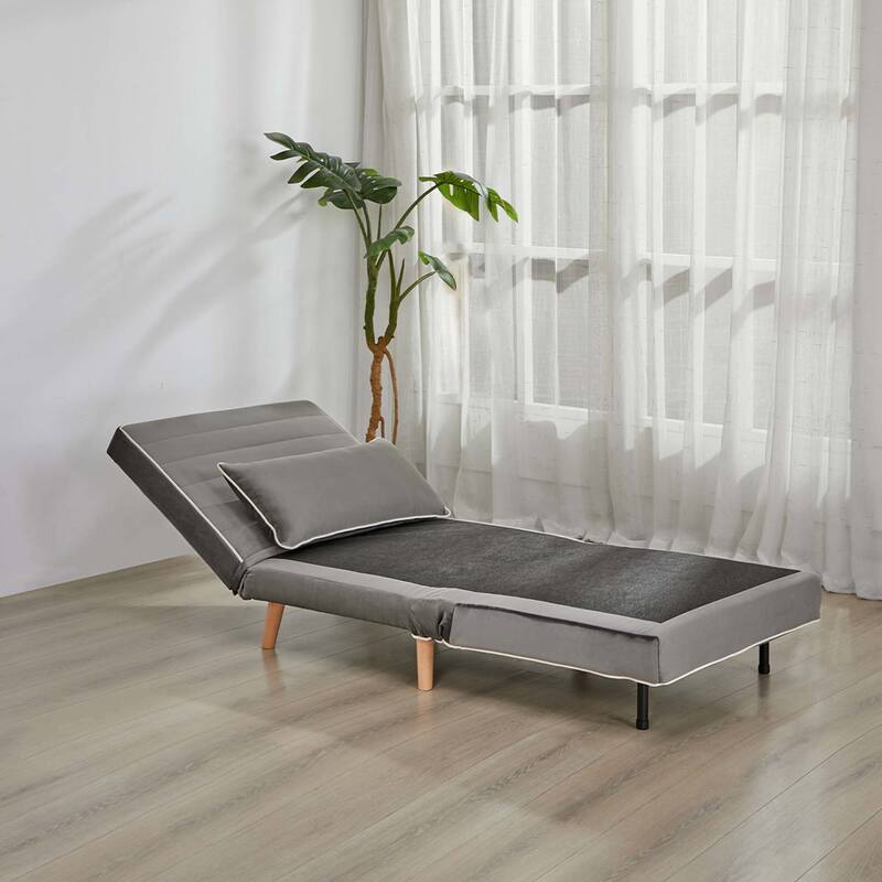 CANON Modern Velvet Foldable Sofa Bed with Piping Design - 3-Position Adjustable Backrest