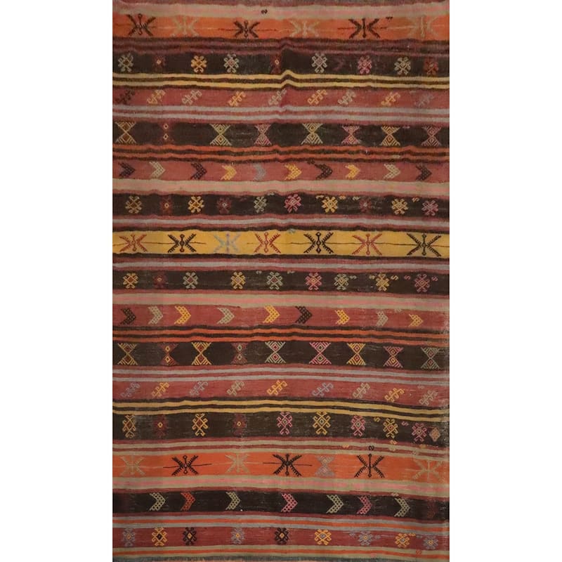 Hand Woven Oriental 100% Wool Carpet Southwestern Tribal Oranges & Rust Kilim Area Rug - 8' 9'' X 6' 3''