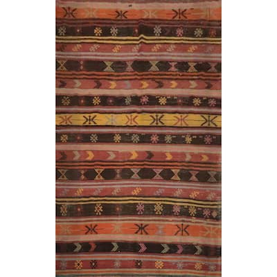 Hand Woven Oriental 100% Wool Carpet Southwestern Tribal Oranges & Rust Kilim Area Rug - 8' 9'' X 6' 3''