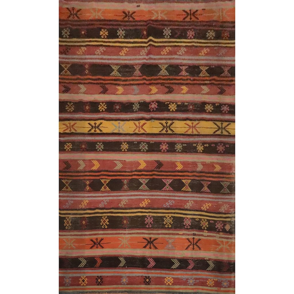 Hand Woven Oriental 100% Wool Carpet Southwestern Tribal Oranges & Rust Kilim Area Rug - 8' 9'' X 6' 3''