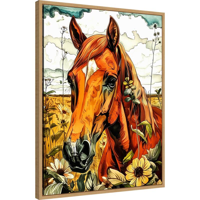 Horse and Daisies by Justyna Jaszke Framed Canvas Wall Art