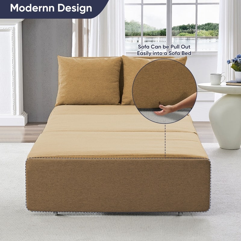 Mixoy Full/Queen Size Sofa Bed,2 in 1 Convertible Linen 1-Seater/Loveseat Sleeper Sofa Couch with Cushions