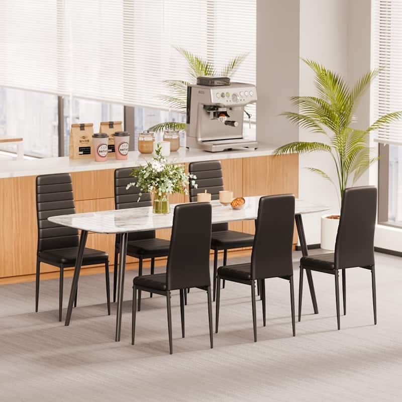 Metal PVC Leather Dining Chair Set Ergonomic Modern Seat