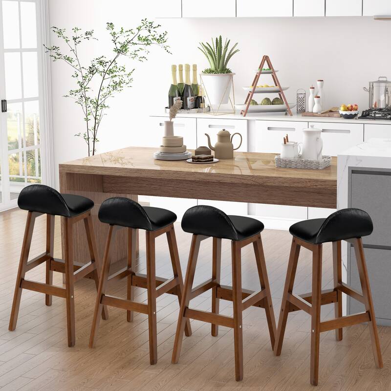 27.5 Inch Set of 2 Upholstered PU Leather Barstools with Back Cushion-Brown - 16" x 17" x 32.5"