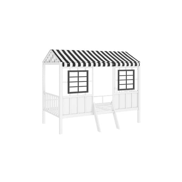 slide 2 of 39, Furniture of America Valley Metal Twin Loft Bed with Canopy White/Black