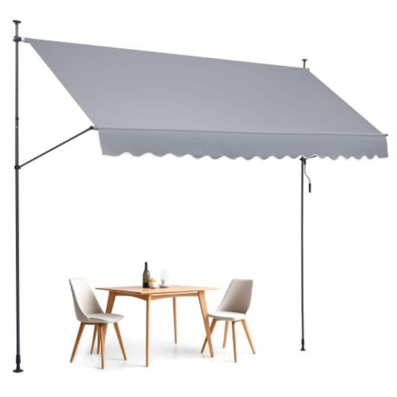 Retractable Patio Awning 157x47" Manual Sunshade with Crank Handle - 157" x 47" x 122" - Grey