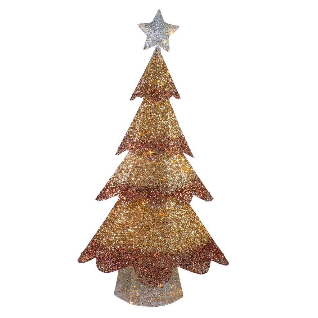46-Inch LED Lighted Bronze Gold Mesh Christmas Tree Outdoor Decoration - 46"