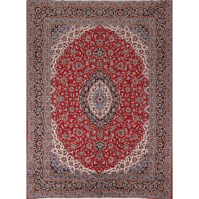 Traditional Red Kashan Turkish Rug Dining Room Machine Made Carpet - 9'8" x 12'1"