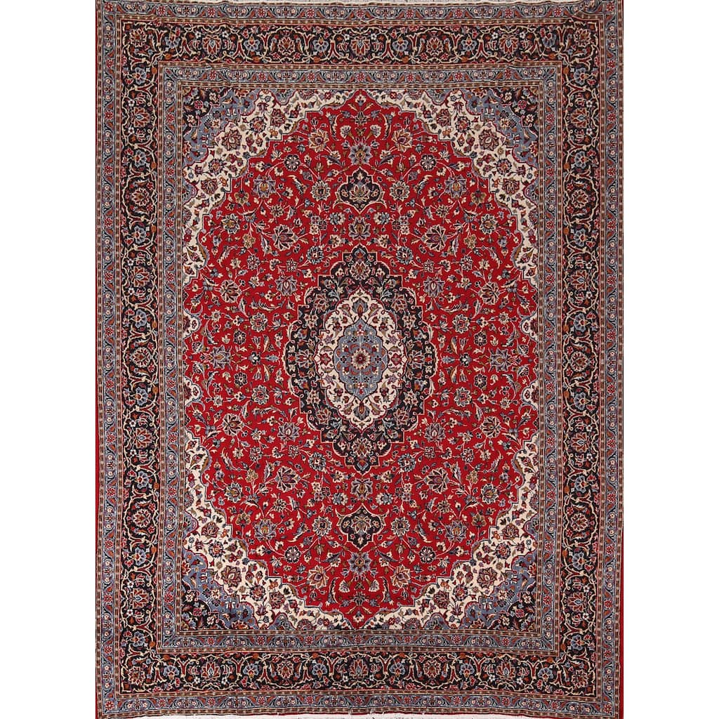 Traditional Red Kashan Turkish Rug Dining Room Machine Made Carpet - 9'8" x 12'1"