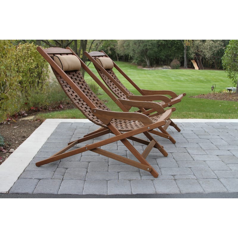 Eilaf 3-Piece Folding Eucalyptus Swing Lounger Set With Round Accent Table
