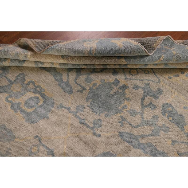 Vegetable Dye Floral Oushak Turkish Rug Hand-Knotted Wool Carpet - 9'6" x 11'11"