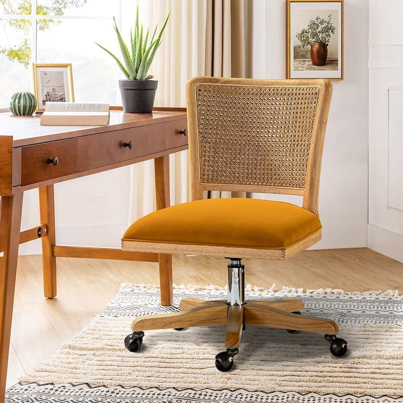 Calcutta Modern Rattan Back Task Chair Office chair with Solid Wood Legs by HULALA HOME