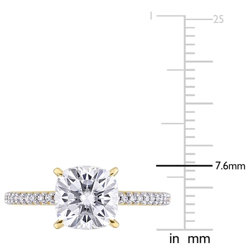 2ct TGW Moissanite and 1/10ct TDW Diamond Engagement Ring in 14k Yellow Gold by Miadora
