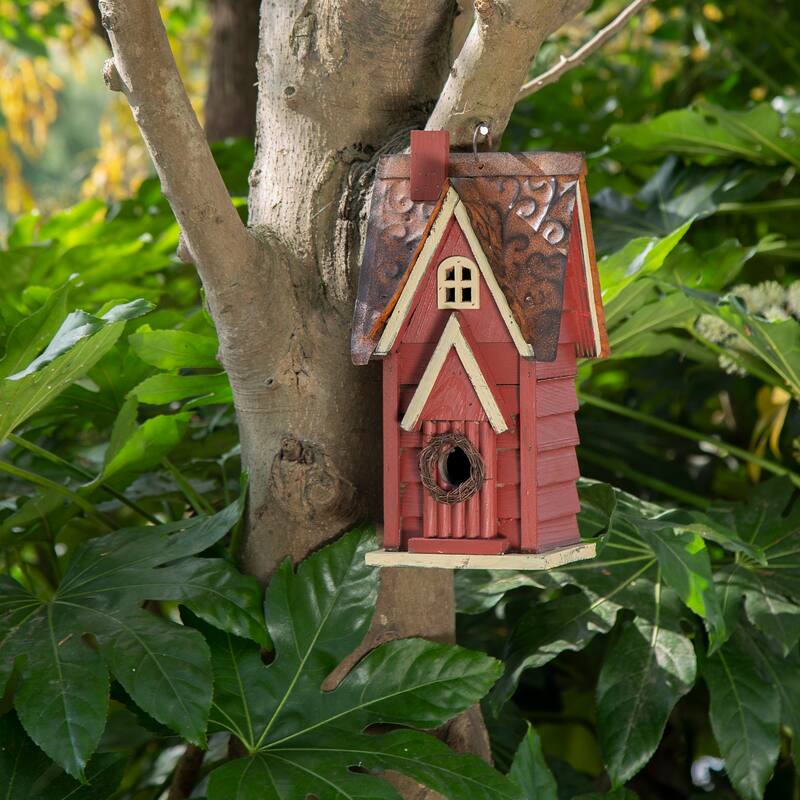 Glitzhome Hanging Distressed Solid Wood Birdhouse