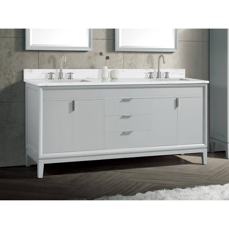 Avanity Cala White Engineered Stone Vanity Top with Rectangular Undermount Sinks