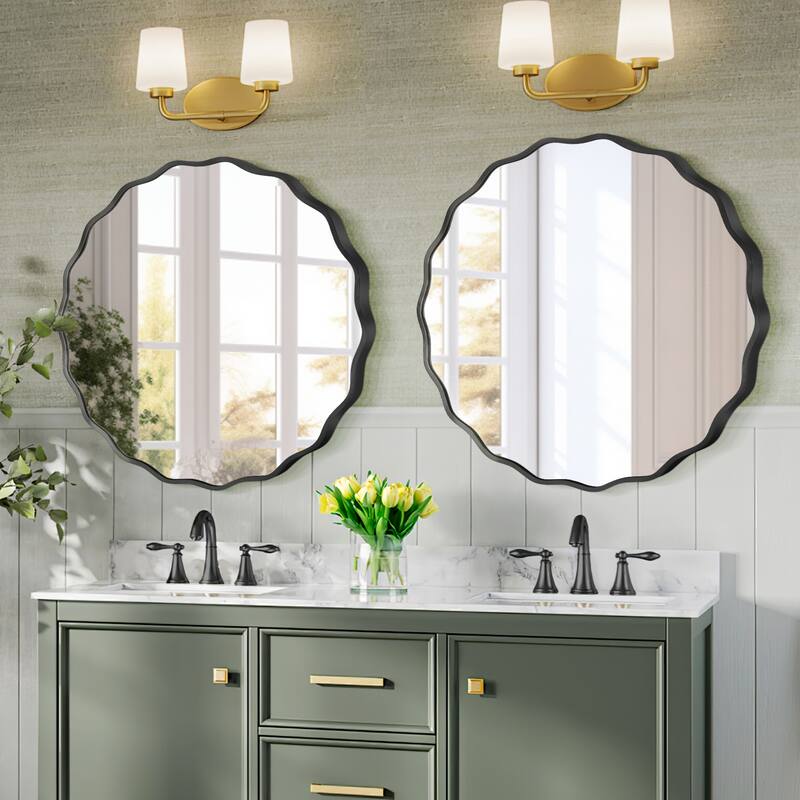 Decorative Aluminum Alloy Framed Wavy Round Wall Mirror Bathroom Vanity Mirror