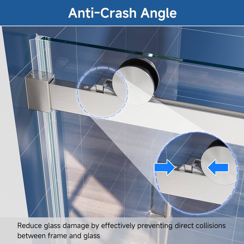 60 in. W x 72 in. H Sliding Semi-Frameless Shower Door with Tempered Glass - 60" x 72"