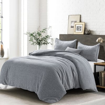 WHOLINENS 100 Percent French Linen Chambray Duvet Cover Set 3Pcs