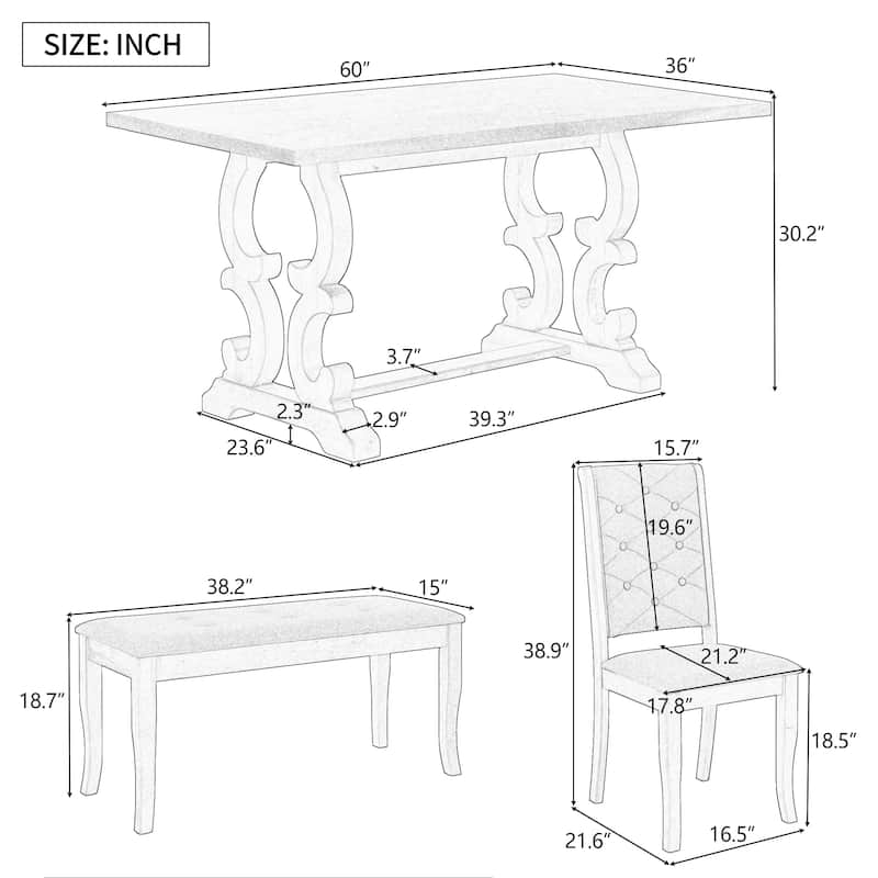 Uniquedesigned 6Piece Dining Table Sets, Retro Wood Grain Dining Table with Four Linen