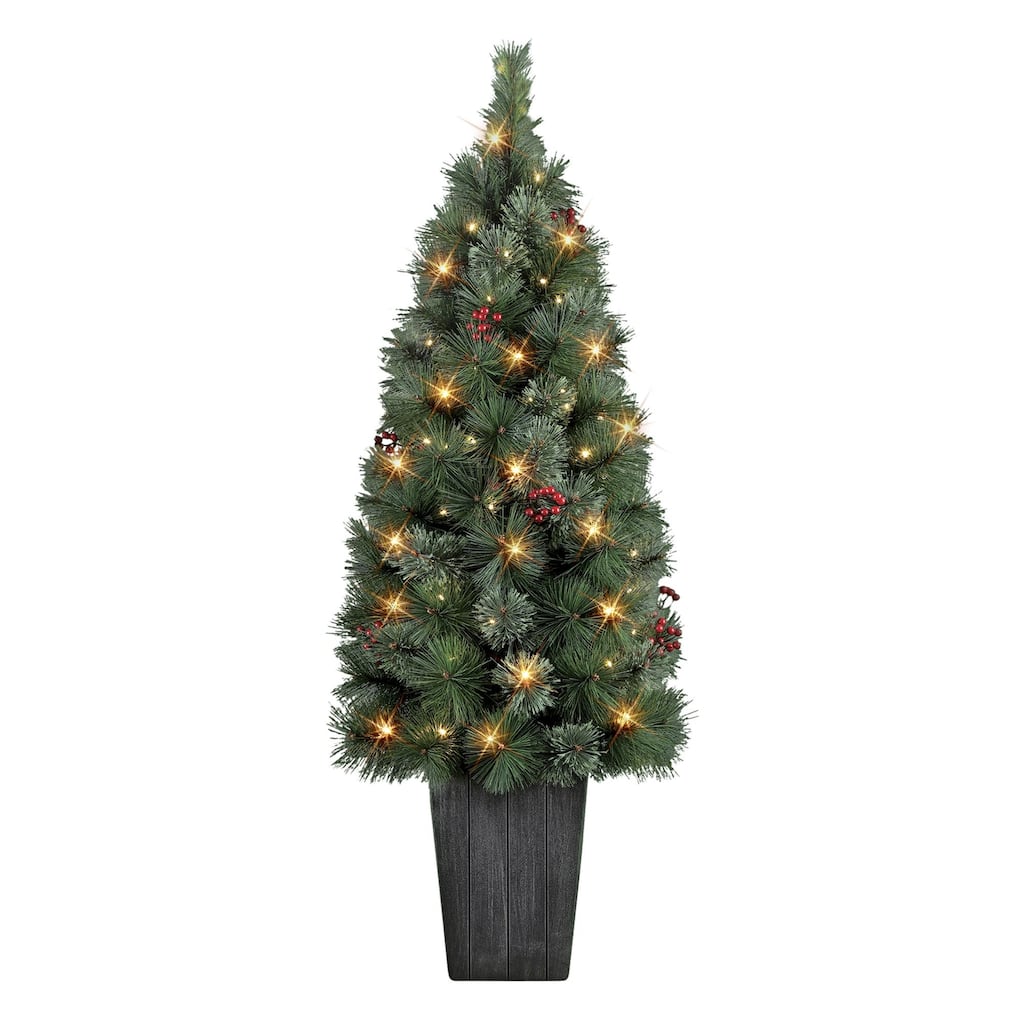 Pre-lit Potted Cascade Pine Artificial Christmas Tree - 4’ - Warm White Lights - 4 Foot