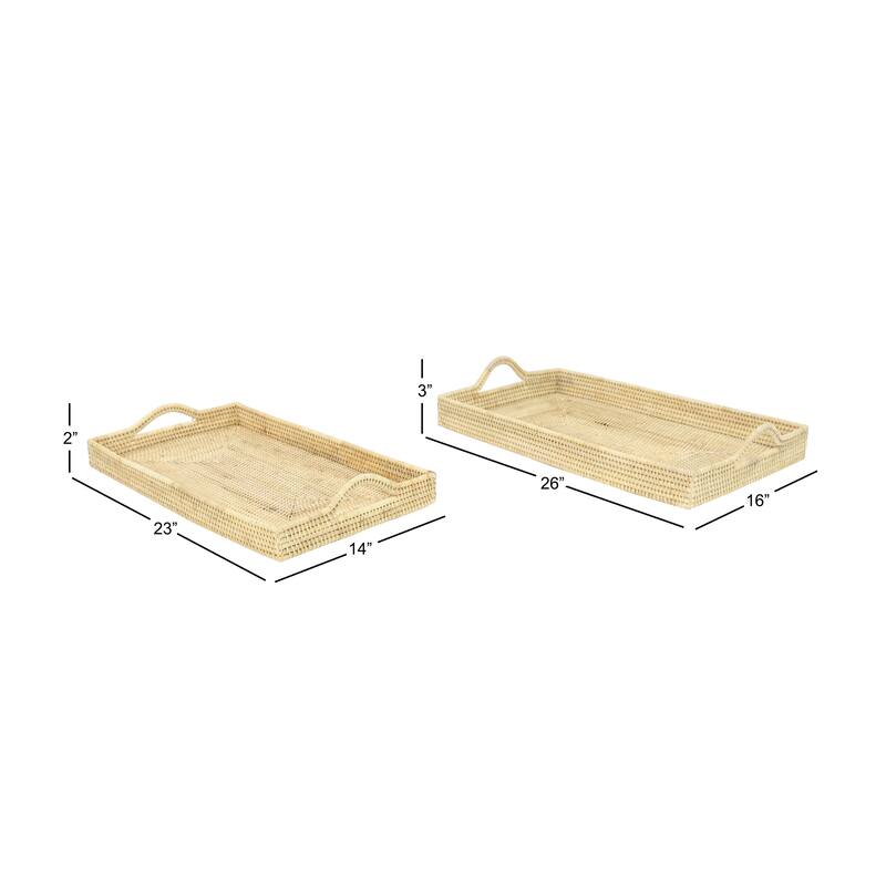 Cream or Brown Rattan Tray (Set of 2) - 26 x 16 x 3