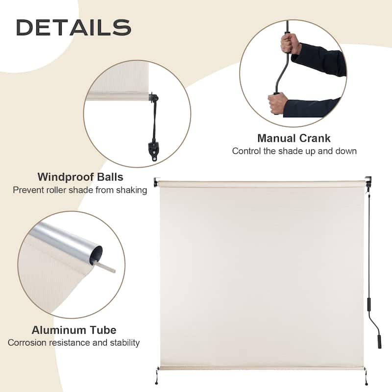 Aoodor 5% Openness Cordless Solar Fabric Roller Shade, 95% UV Protection Blinds