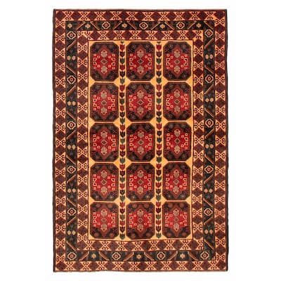 Teimani Beige, Red Rug 4'3" x 6'7" - 4'3 x 6'7
