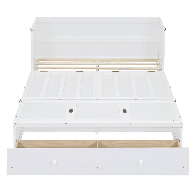 Full/Queen Size Murphy Bed Wall Bed with a Large Storage Drawer and USB Port, Solid Wood Murphy Cabinet Bed, Space Saving Design