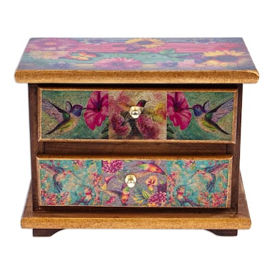 Novica Handmade Floral Hummingbirds Decoupage Jewelry Box