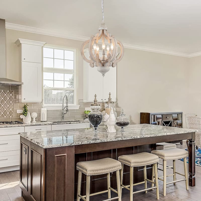 5-Light Country Wood Chandelier Light Fixture for Kitchen Island Dining Room