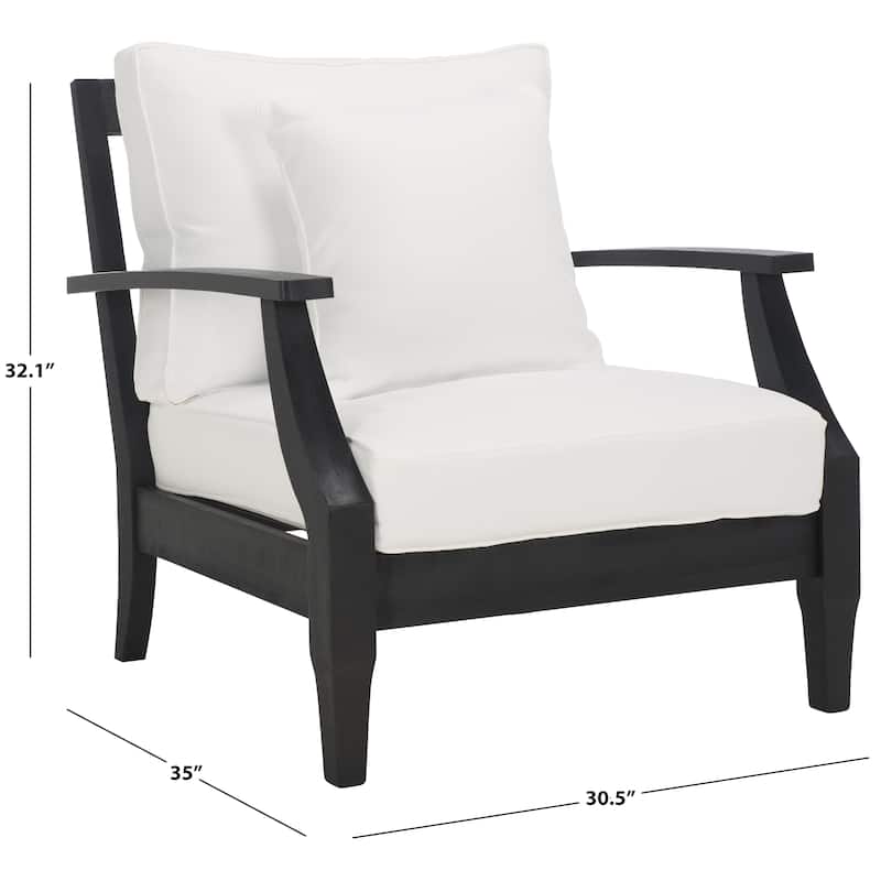 SAFAVIEH Couture Freida Wood Patio Arm Chair - 31.4" W x 35.6" L x 32.6" H - 31"W x 36"D x 33"H